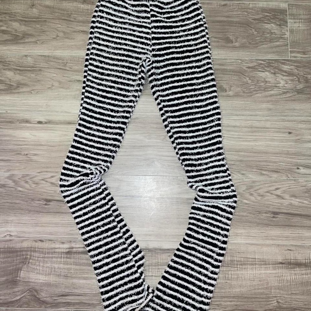 Striped black and white Fuzzy stacked Leggings